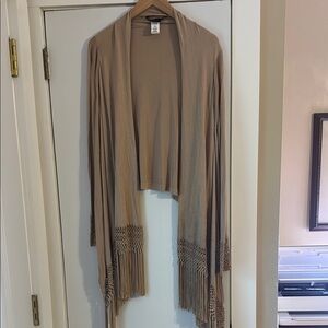 BCBGMaxAzria Tan Fringe Cardigan